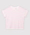 T-shirt in cotone/lino a righe Donna bianco MARSHMALLOW/rosa BOHEME