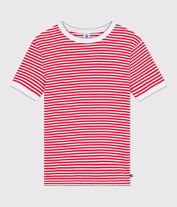 T-shirt a maniche corte in cotone a righe donna rosso/bianco