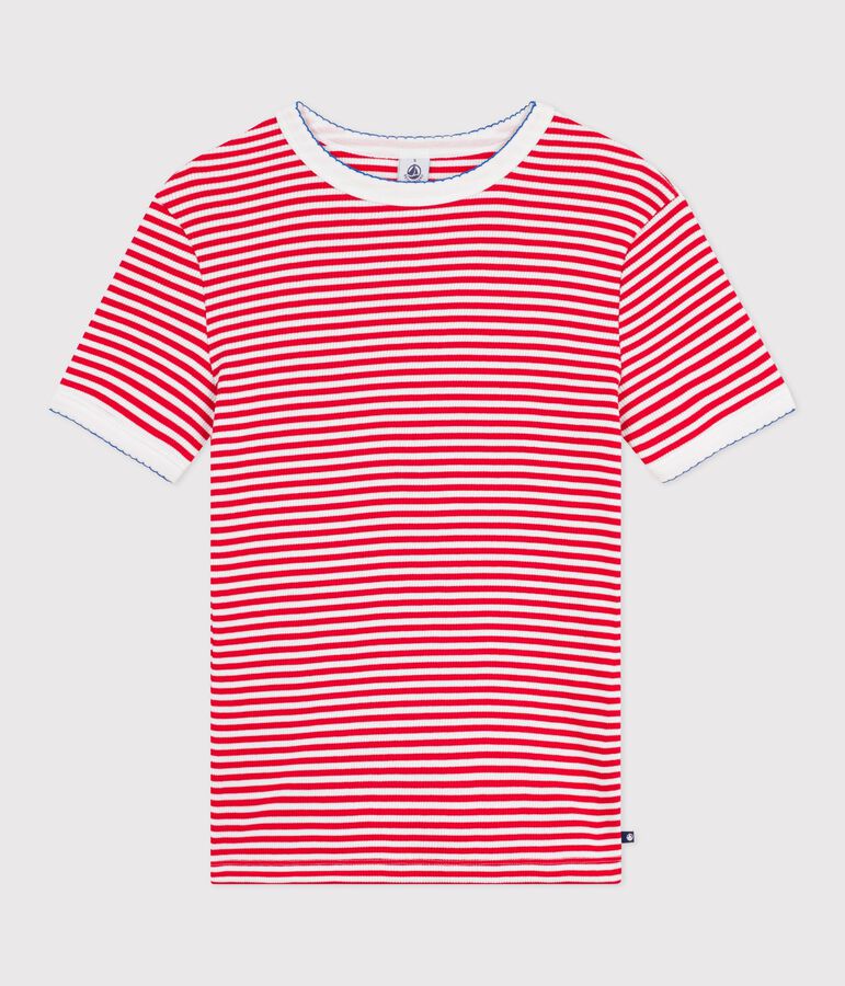 T-shirt a maniche corte in cotone a righe donna rosso/bianco