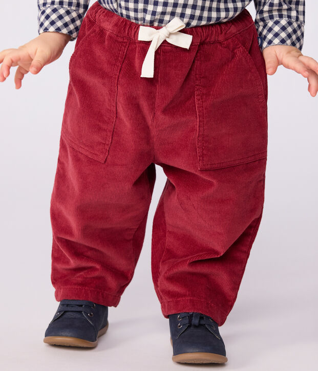 Pantaloni in velluto tinta unita neonato rosso