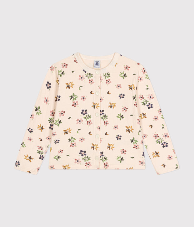 Cardigan in tubique bambina ecru/multicolore
