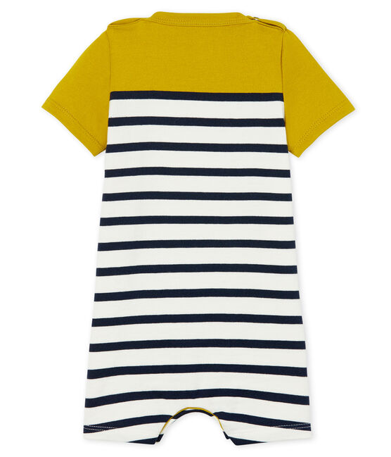 Tutina corta neonato in jersey pesante a righe giallo BAMBOO/bianco MARSHMALLOW/ SMOKING