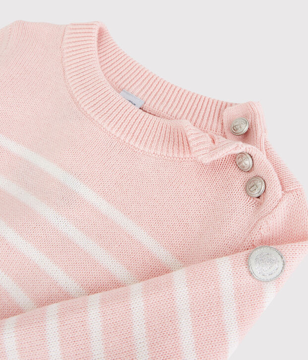 Pullover bambina in lana e cotone rosa/bianco