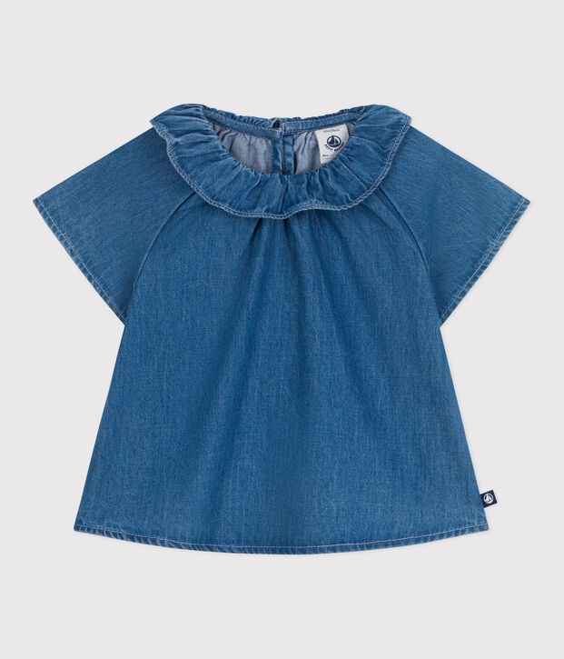 Blusa a maniche corte in denim neonato blu