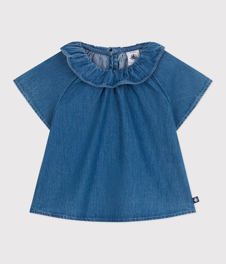 Blusa a maniche corte in denim neonato blu
