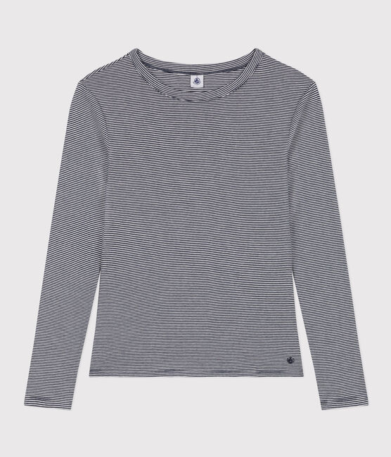 T-shirt L'ICONIQUE girocollo in cotone Donna blu SMOKING/bianco MARSHMALLOW