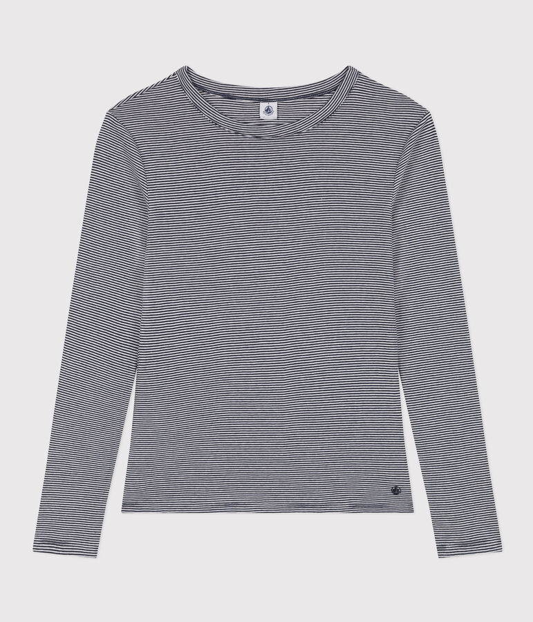 T-shirt L'ICONIQUE girocollo in cotone Donna blu/bianco