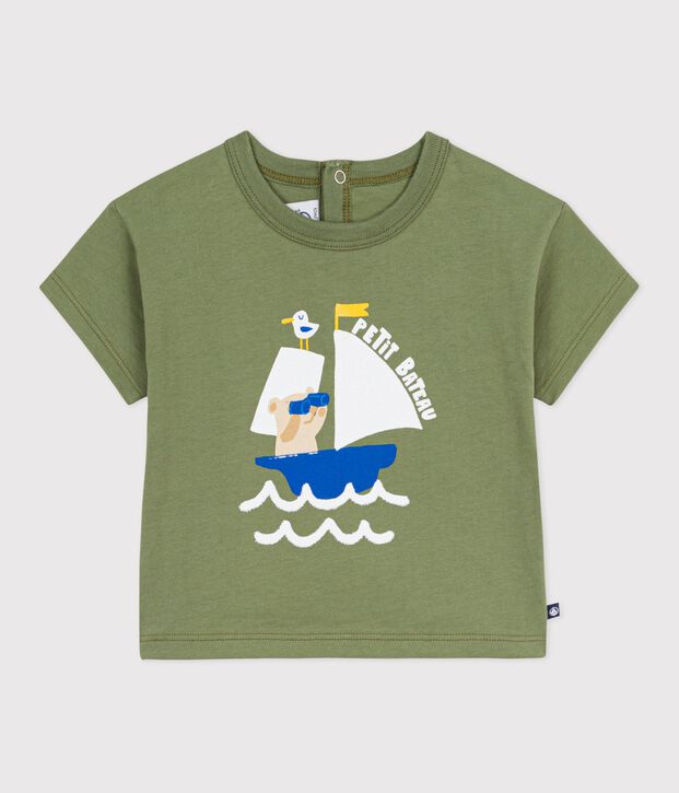 T-shirt a maniche corte in cotone con motivo gabbiano neonato verde