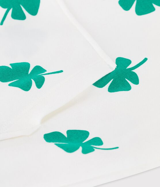 Felpa bambino con cappuccio in molleton bianco MARSHMALLOW/verde GAZON