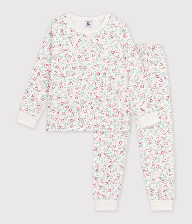 Pigiama in tessuto felpato a fiori bambina bianco/multicolore