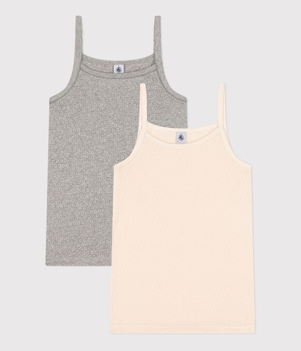 Confezione da 2 canottiere con spalline in cotone traforato donna multicolore