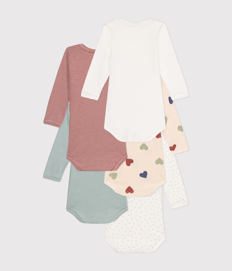 Confezione da 5 body beb&egrave; a maniche lunghe in cotone con tre cuori multicolore