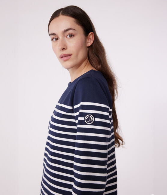 Marinière a maniche lunghe in cotone donna blu SMOKING/bianco MARSHMALLOW