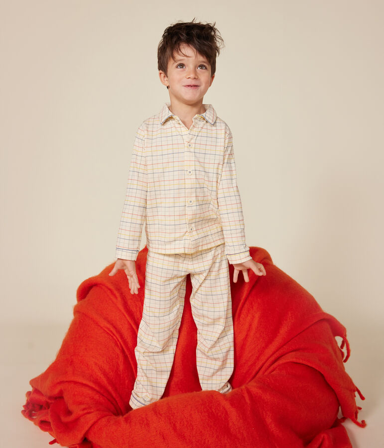 Pigiama in cotone con stampa a quadri bambino ecru/multicolore