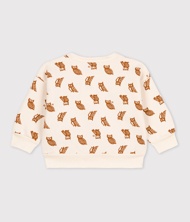 Felpa beb&egrave; motivo gufi in cotone ecru/marrone