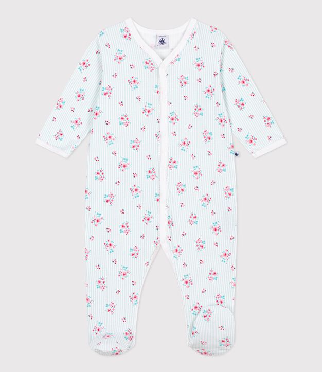 Pigiama in cotone con stampa a fiori neonato bianco/multicolore