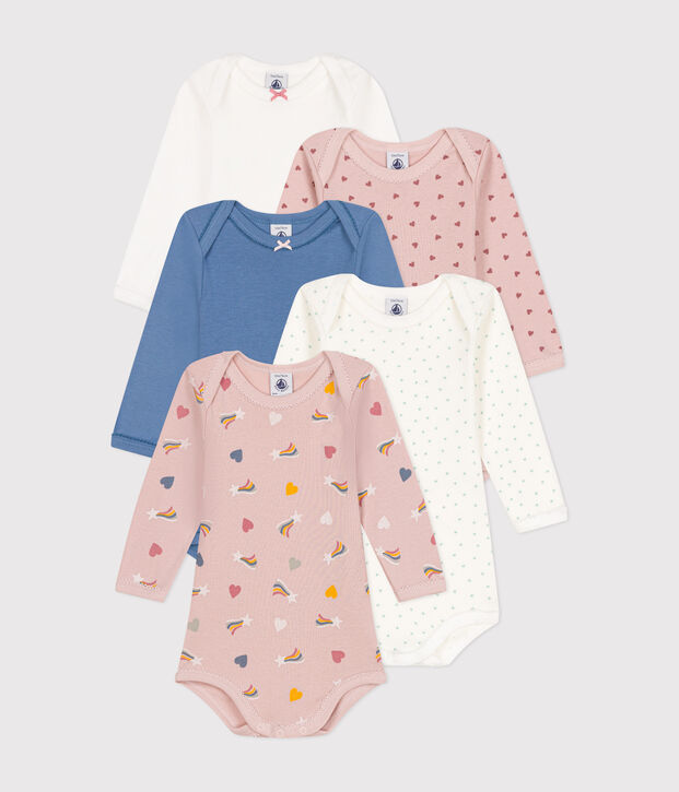 Confezione da 5 body beb&egrave; a maniche lunghe in cotone a stelle multicolore