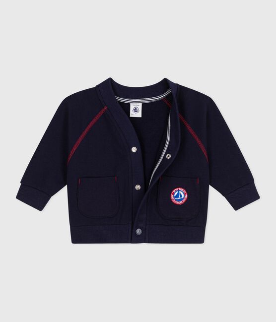 Cardigan in cotone tinta unita con cuciture a contrasto neonato SOIR