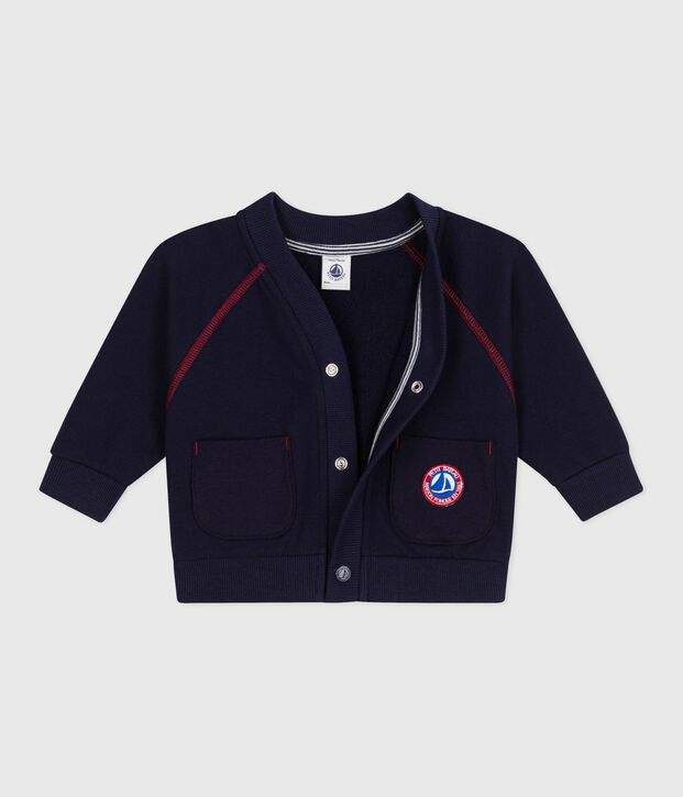 Cardigan in cotone tinta unita con cuciture a contrasto neonato SOIR