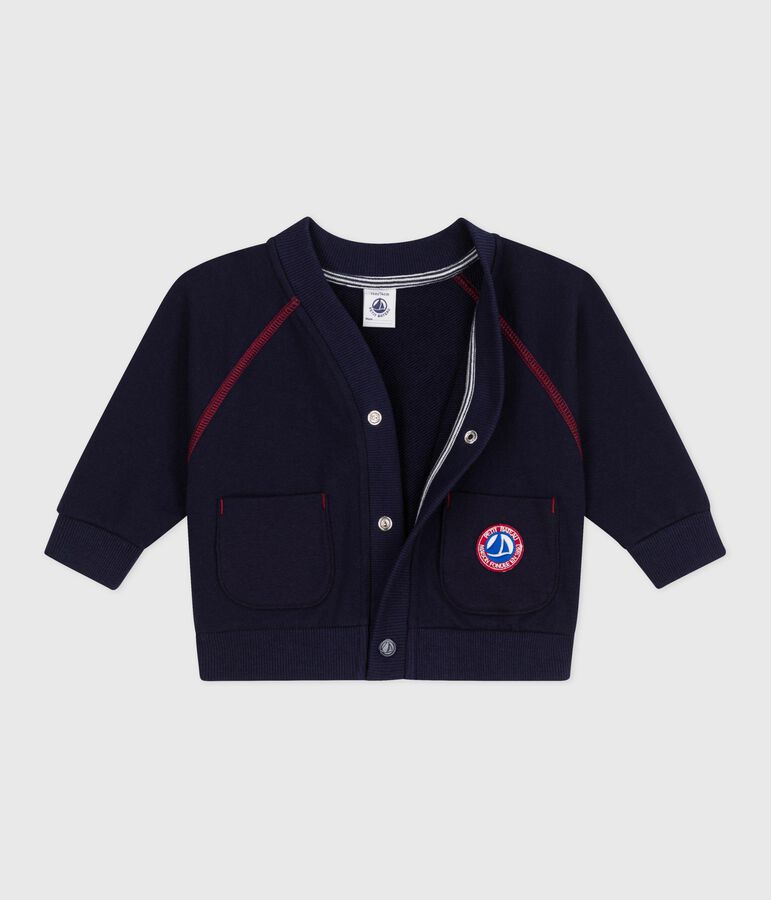 Cardigan in cotone tinta unita con cuciture a contrasto neonato blu