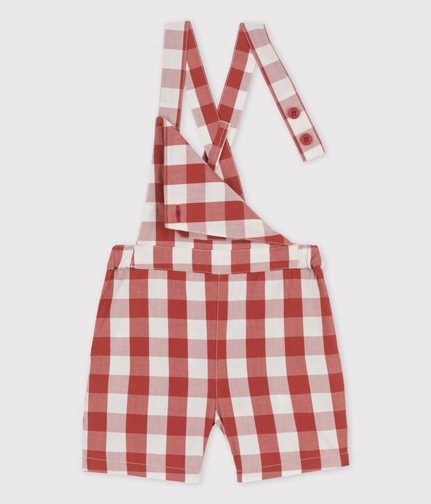 Salopette corta per beb&egrave; in popeline marrone/ecru