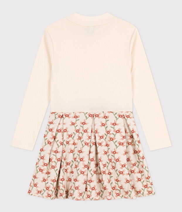 Abito a maniche lunghe fantasia bambina ecru/multicolore