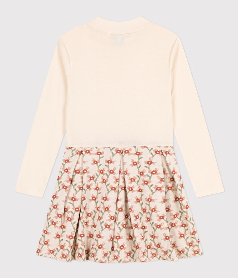 Abito a maniche lunghe fantasia bambina ecru/multicolore