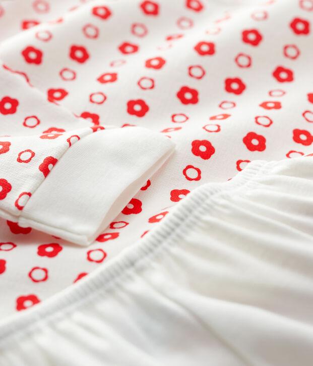 Camicia da notte bambina a fiori in cotone biologico bianco/rosso