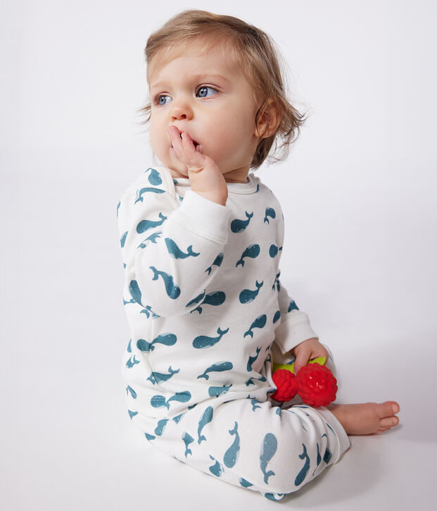 Pigiama in cotone con apertura senza automatici e balene neonato verde/verde