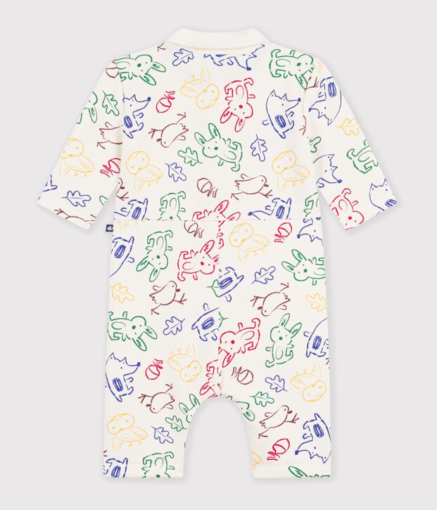 Tutina lunga in cotone con animali stampati neonato ecru/multicolore