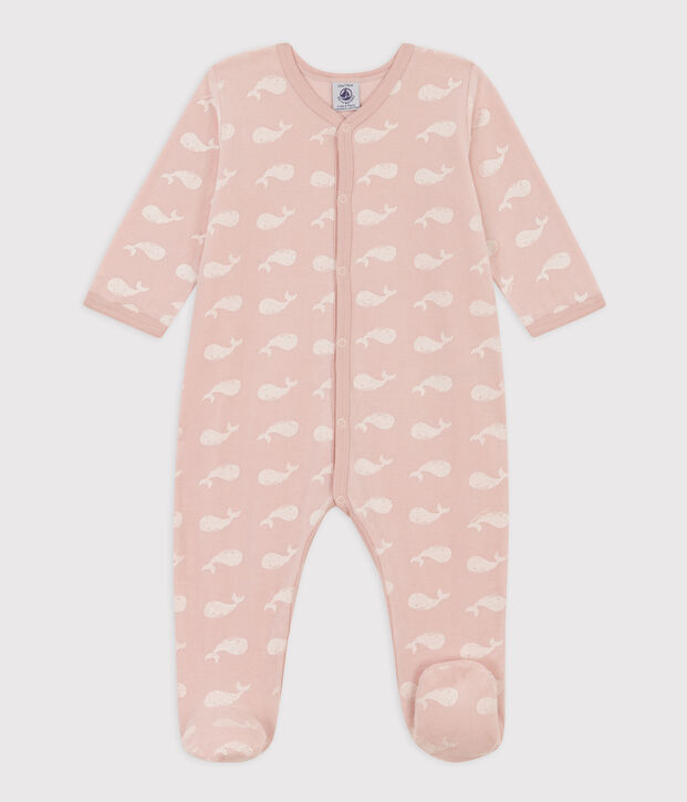 Tutina pigiama balene rosa in ciniglia rosa/bianco
