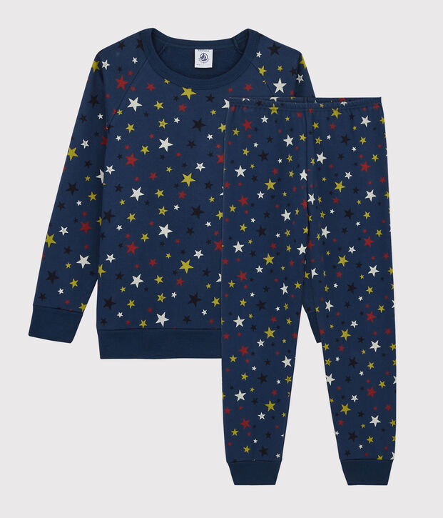 Pigiama bambino con motivo stelle in molleton blu/multicolore