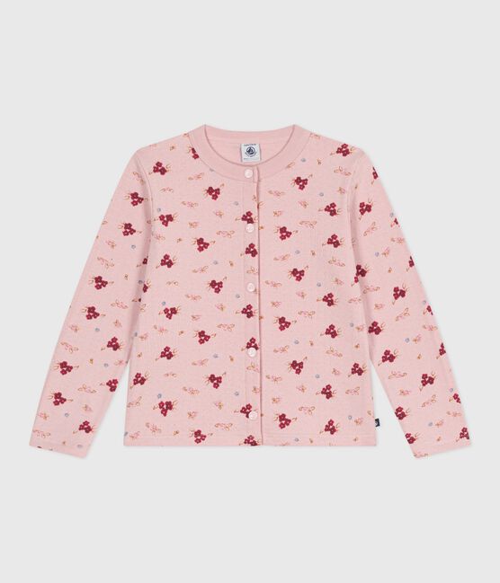 Cardigan in cotone con stampa bambina rosa JOLI/bianco MULTICO