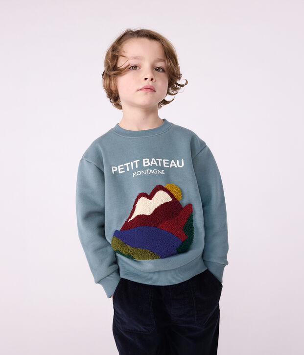 Felpa in cotone fantasia bambino blu