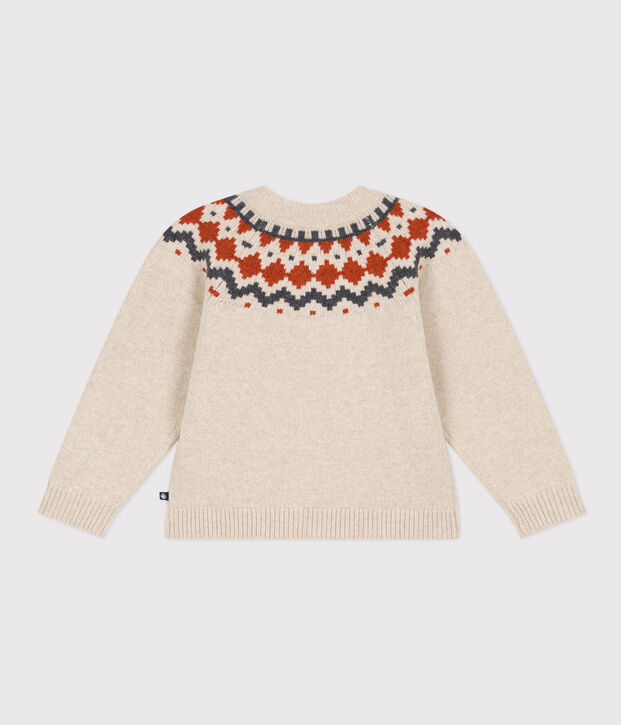 Cardigan jacquard lana e cotone bambina beige/multicolore