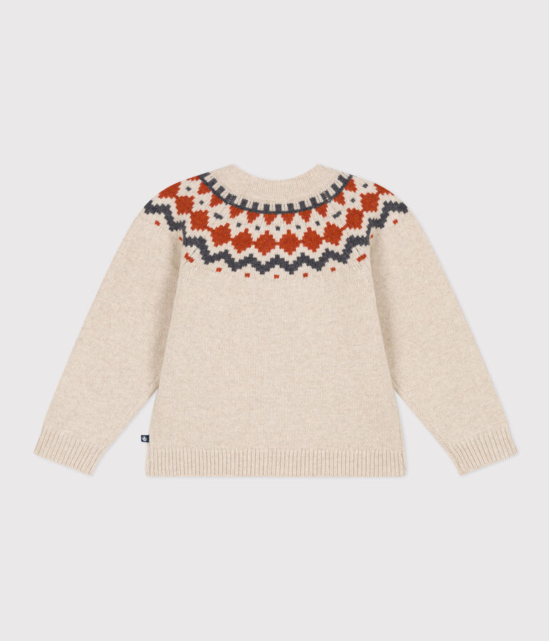 Cardigan jacquard lana e cotone bambina beige/multicolore