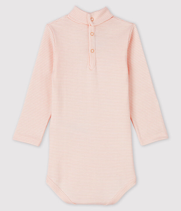 Body manica lunga e dolcevita beb&egrave; rosa/bianco