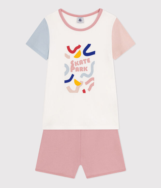 Pigiama shorts a tinta unita in cotone bambino bianco/multicolore