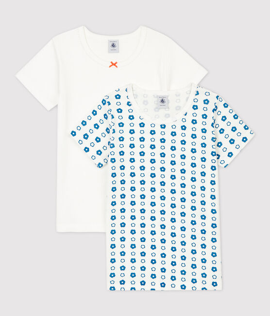 Confezione da 2 t-shirt bambina a manica corte con stampa grafica a fiori in cotone biologico variante 1