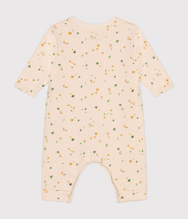 Tutina lunga in tessuto felpato per beb&egrave; ecru/multicolore