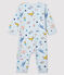 Tutina blu fantasia animali bebé maschio a costine blu FRAICHEUR/bianco MULTICO