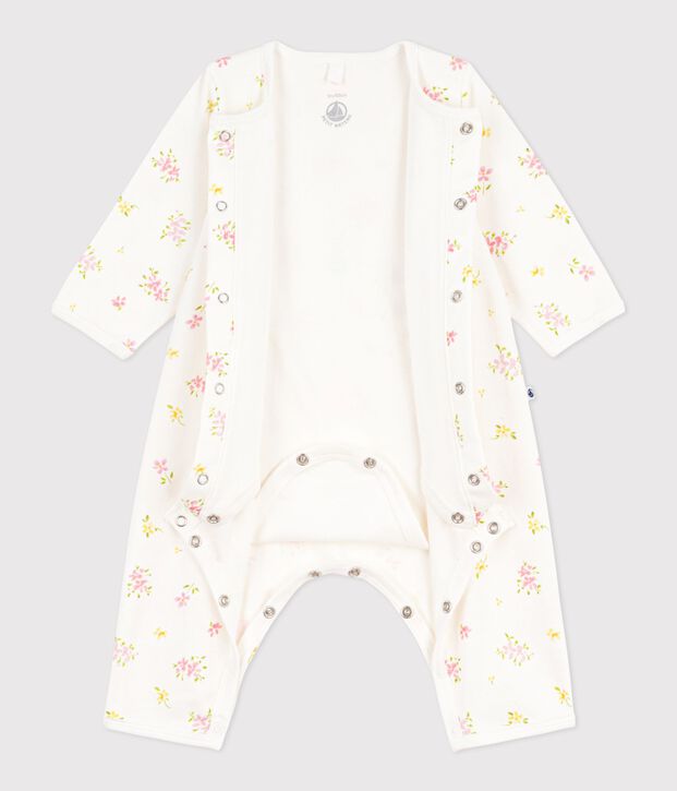 Bodyjama senza piedini in cotone con stampa a fiori neonato bianco/multicolore