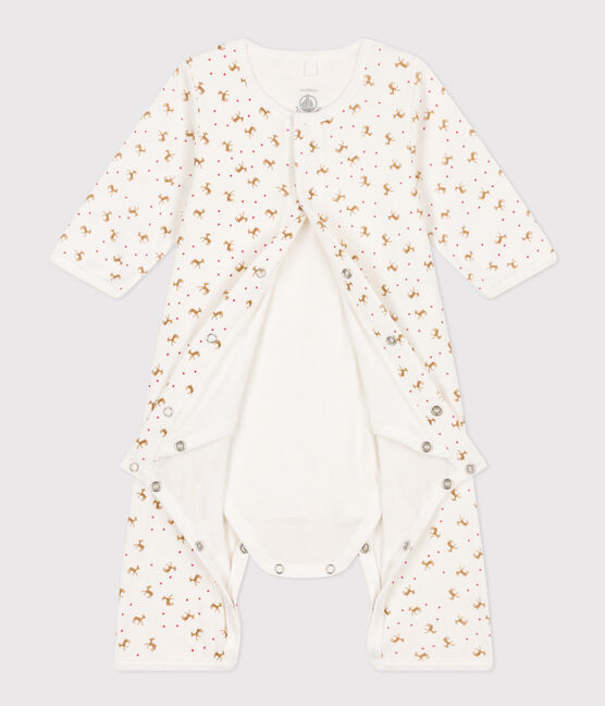 Bodyjama senza piedi neonato a costine rosso MARSHMALLOW/bianco HARISSA