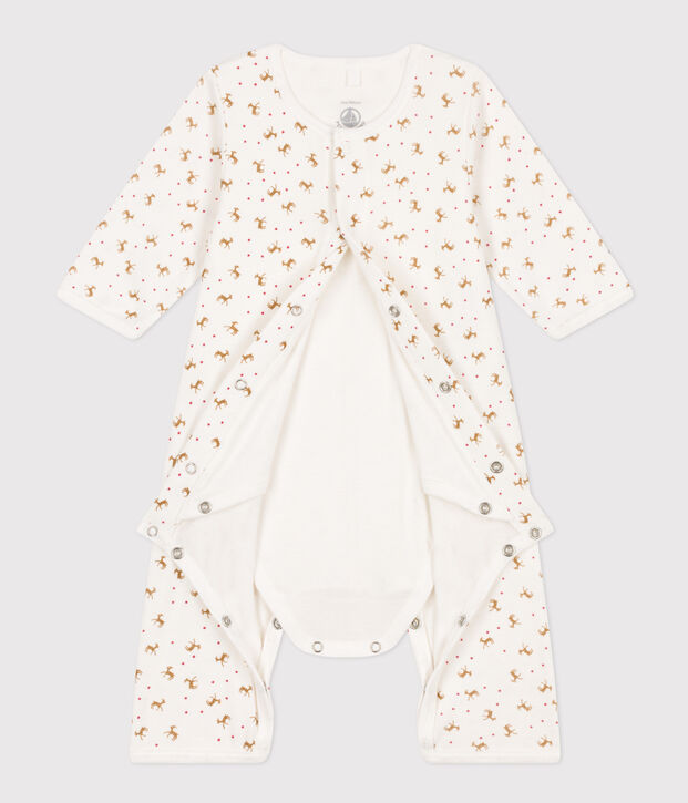 Bodyjama senza piedi neonato a costine bianco/rosso