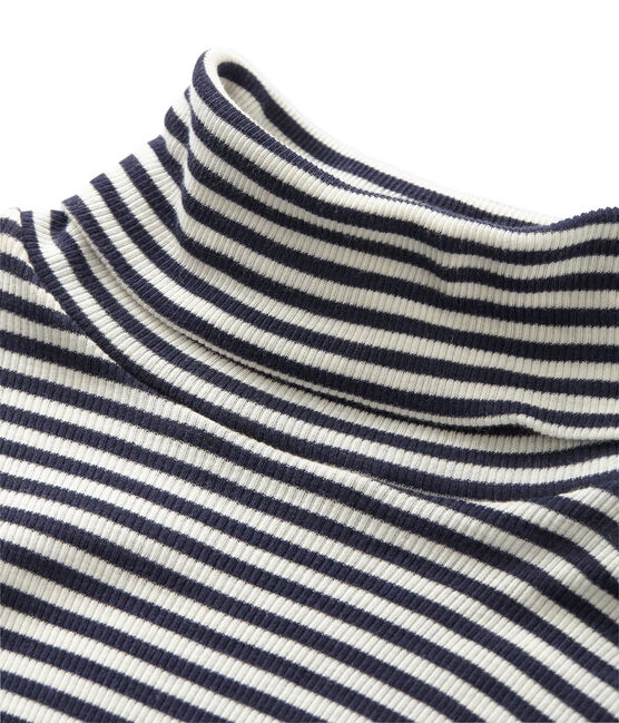 Dolcevita donna a righe in cotone ultra light blu SMOKING/beige COQUILLE