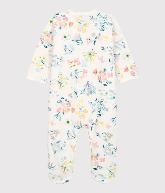 Tutina pigiama a fiori bebè femmina in tubique bianco MARSHMALLOW/bianco MULTICO