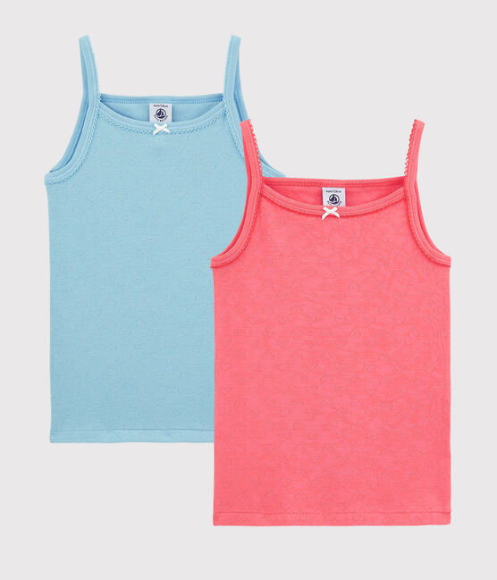 Confezione da 2 canottiere con spalline traforate colorate bambina in cotone biologico variante 1