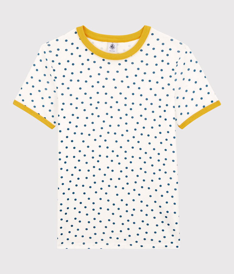 T-shirt girocollo a pois in cotone Donna bianco/blu