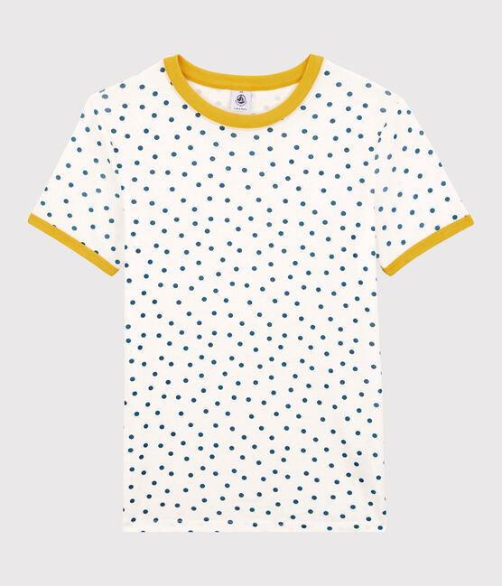 T-shirt girocollo a pois in cotone Donna bianco MARSHMALLOW/ MALLARD
