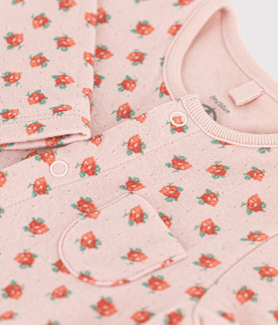 Tutina lunga in tubique con stampa a fiori per bebè rosa SALINE/bianco MULTICO